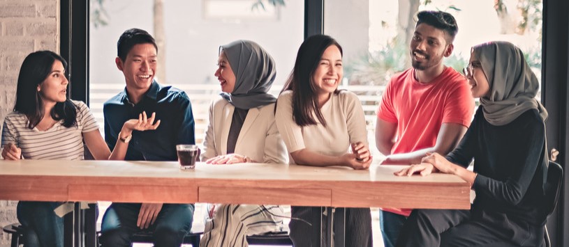 English as a Second Language students in a coffee shop.